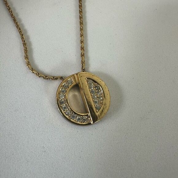 Dior CD Logo Rhinestone Gold Tone Necklace - Picture 1 of 7
